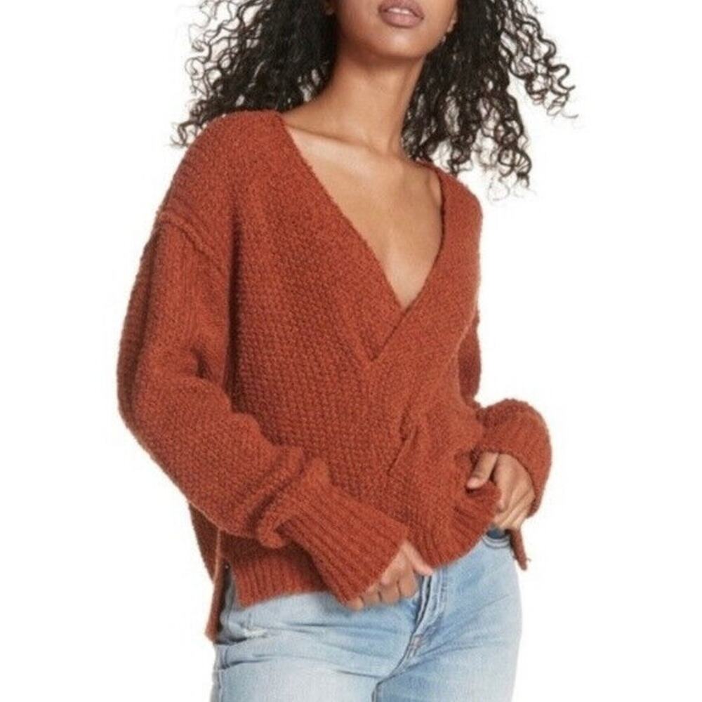 NwT FREE PEOPLE Coco V Neck Sweater Terracotta Rusted Brown {E44}